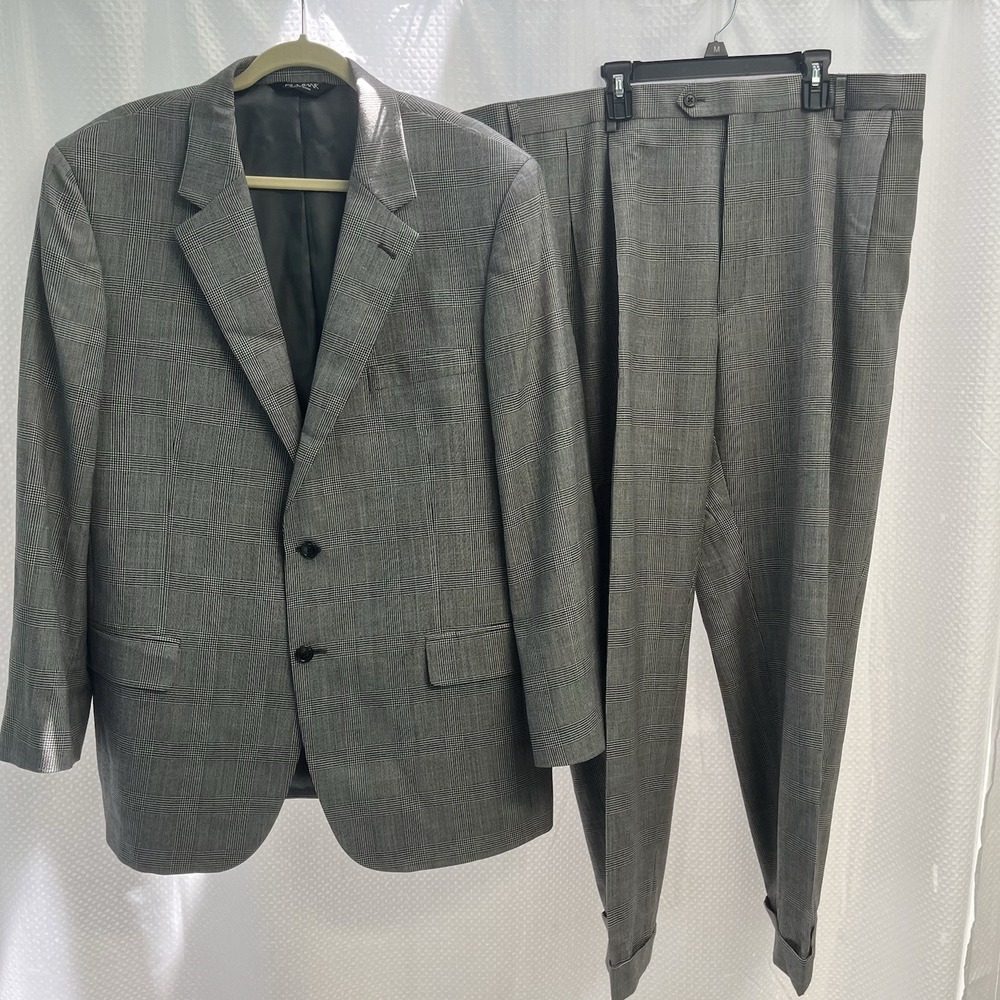 Jos. A. Bank Signature Collection 100% Wool Black Gray Glen Plaid Suit 46R 41x29 - Picture 2 of 11